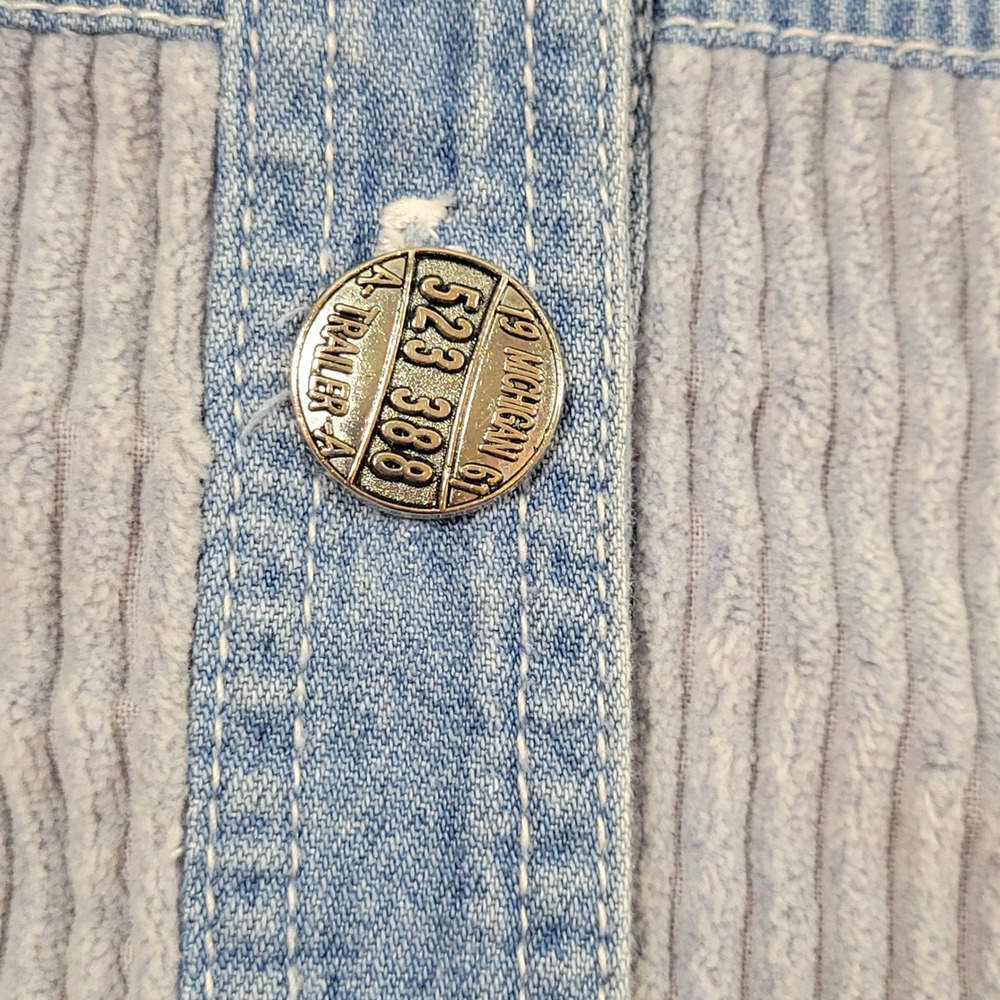 Vintage B.X.B Denim Jacket Women L Blue  Corduroy Mixed Media Michigan Buttons - Picture 7 of 9